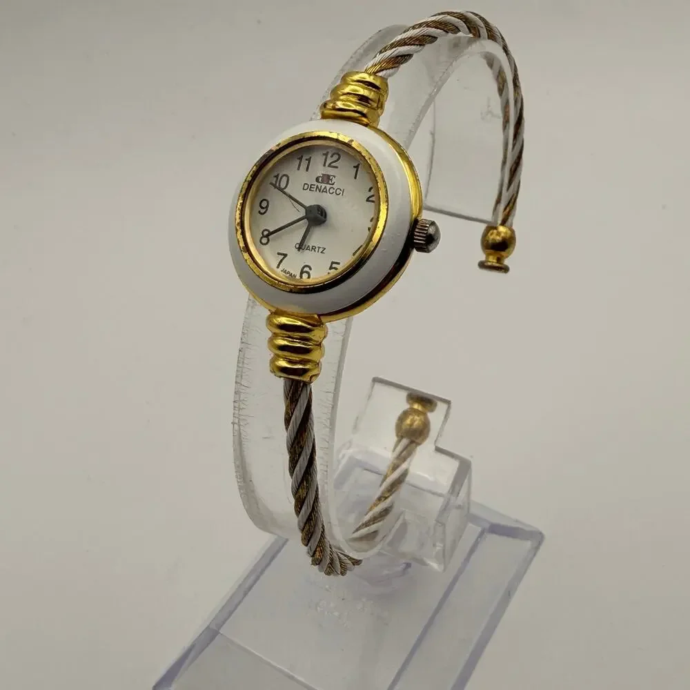 Vintage Denacci Women's Two-Tone Twisted Cable Bangle Watch New Battery